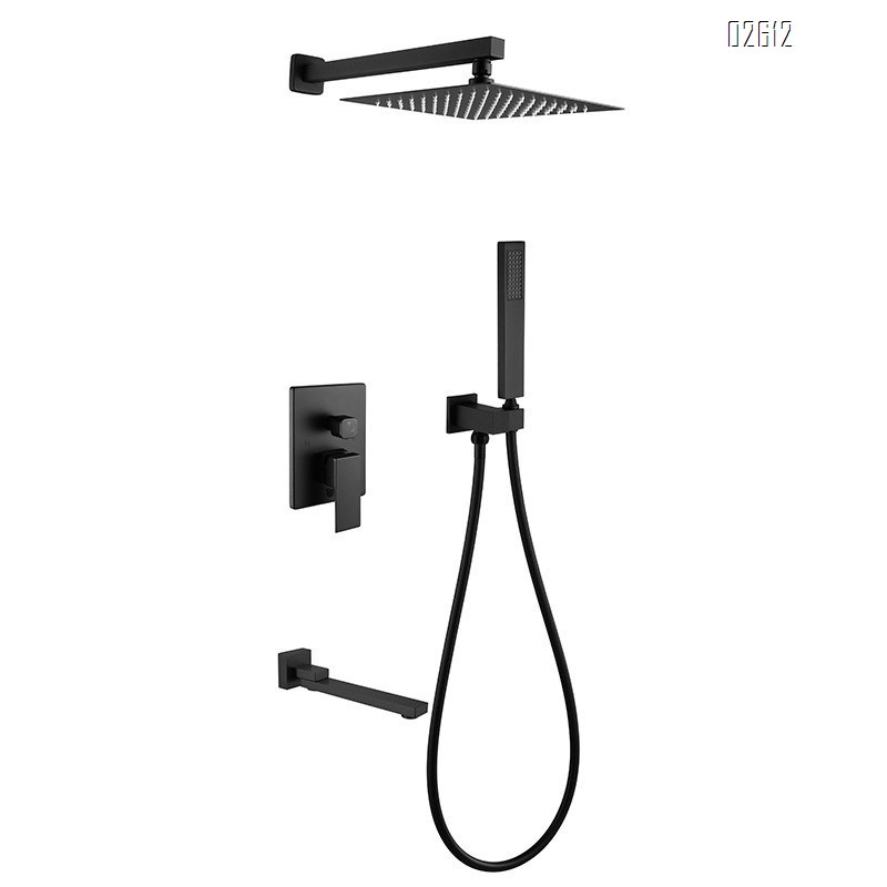 Brass square concealed shower head cold and hot waterfall style down water wall-mounted shower head pressure increasing