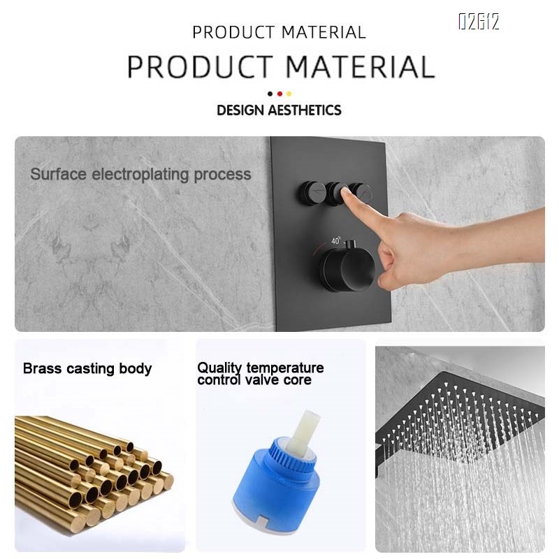 Brass square concealed shower head cold and hot waterfall style down water wall-mounted shower head pressure increasing