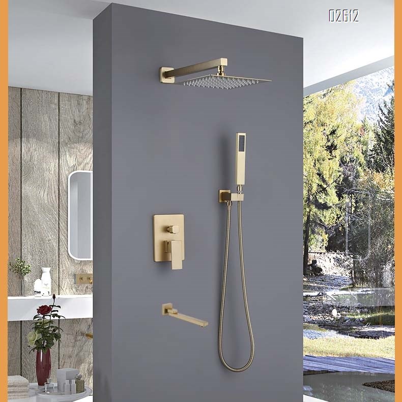 Brass square concealed shower head cold and hot waterfall style down water wall-mounted shower head pressure increasing