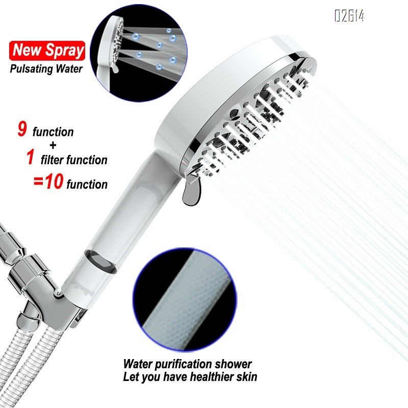 Filtered Handheld Shower Head Set 10 Functions with Hose and Bracket Anti-clog Nozzles for Hard Water Remove Chlorine
