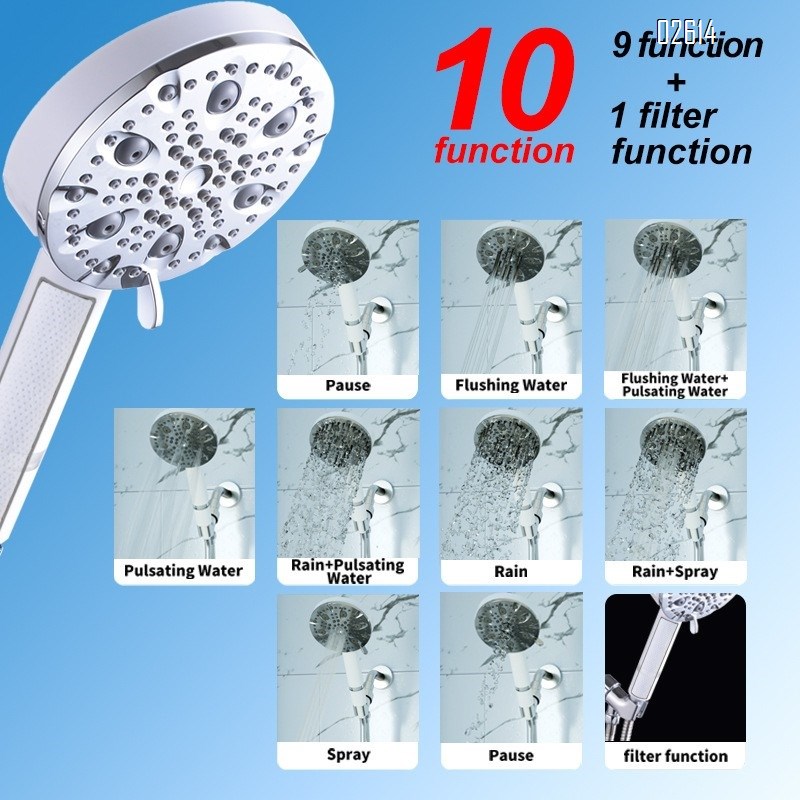 Filtered Handheld Shower Head Set 10 Functions with Hose and Bracket Anti-clog Nozzles for Hard Water Remove Chlorine