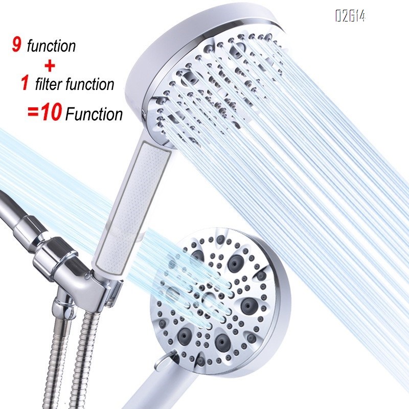 Filtered Handheld Shower Head Set 10 Functions with Hose and Bracket Anti-clog Nozzles for Hard Water Remove Chlorine