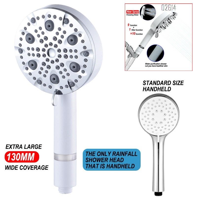 Filtered Handheld Shower Head Set 10 Functions with Hose and Bracket Anti-clog Nozzles for Hard Water Remove Chlorine