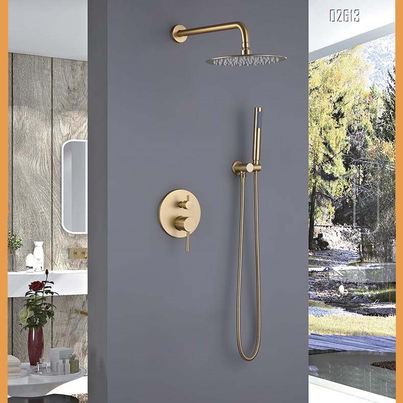 Round in-wall shower set Brass cold and hot hotel bathroom concealed two-function shower head