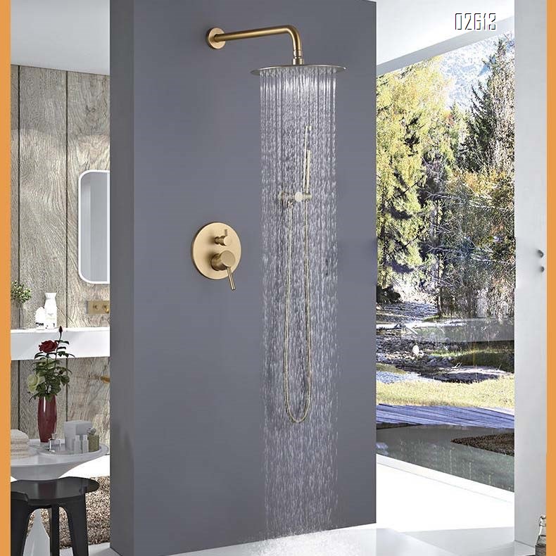 Round in-wall shower set Brass cold and hot hotel bathroom concealed two-function shower head