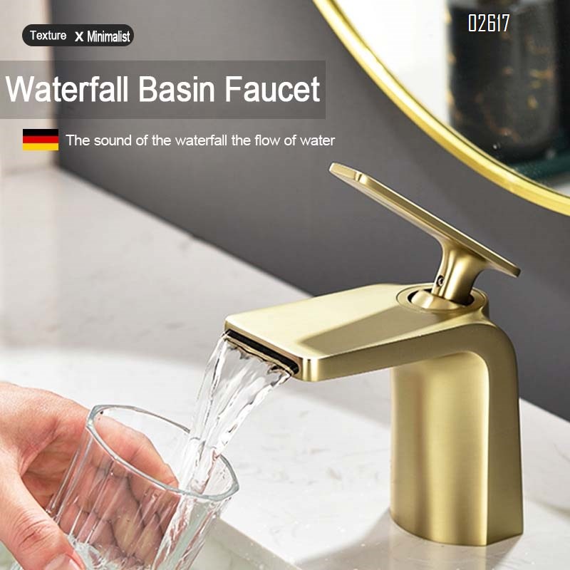 New all-Brass basin faucet waterfall water outlet wash basin cold and hot single hole black faucet