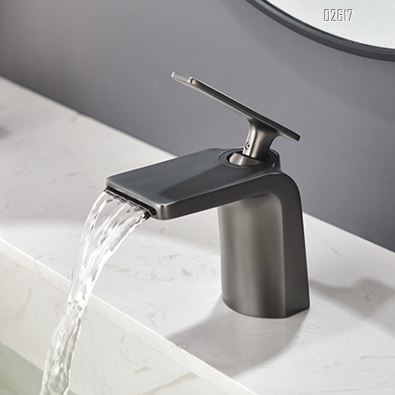 New all-Brass basin faucet waterfall water outlet wash basin cold and hot single hole black faucet