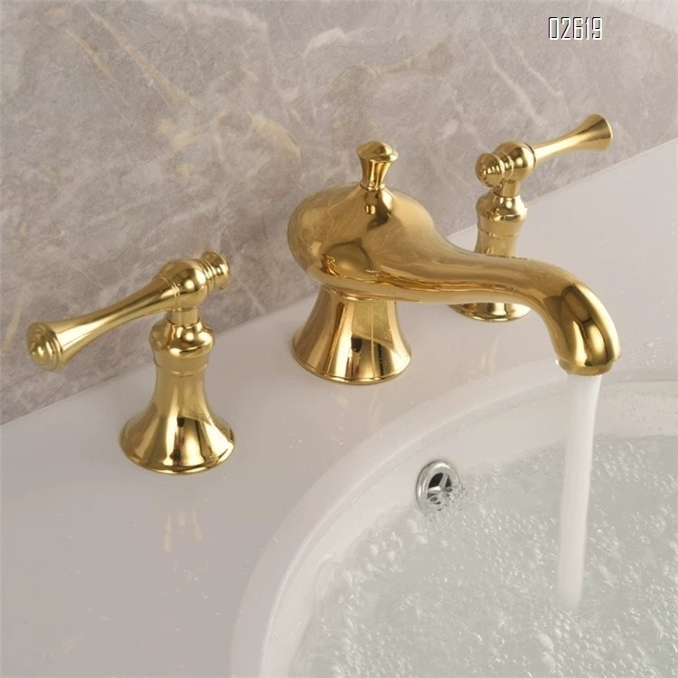 Antique style God lamp basin faucet all Brass gold color separate three-hole cold and hot water faucet