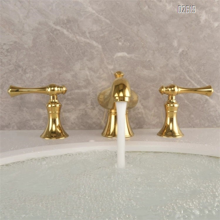 Antique style God lamp basin faucet all Brass gold color separate three-hole cold and hot water faucet