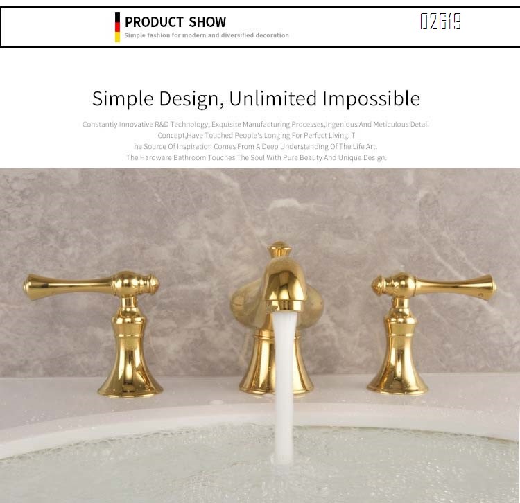 Antique style God lamp basin faucet all Brass gold color separate three-hole cold and hot water faucet