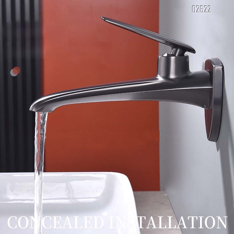 Wall-mounted white basin faucet with concealed installation water outlet from the wall hotel cold and hot wash basin faucet