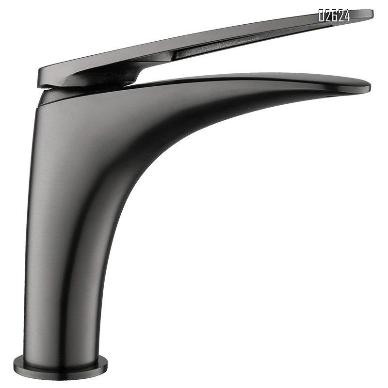 Single-hole bathroom faucet with cold and hot water matte Gun Grey lift-style mixing faucet for wash basin