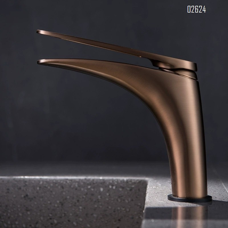 Single-hole bathroom faucet with cold and hot water matte Gun Grey lift-style mixing faucet for wash basin