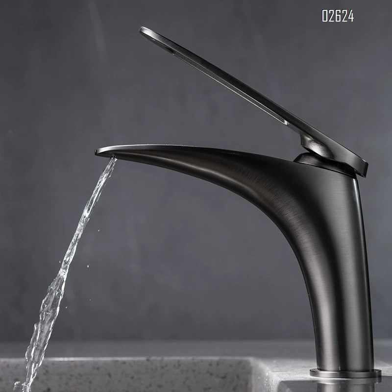 Single-hole bathroom faucet with cold and hot water matte Gun Grey lift-style mixing faucet for wash basin