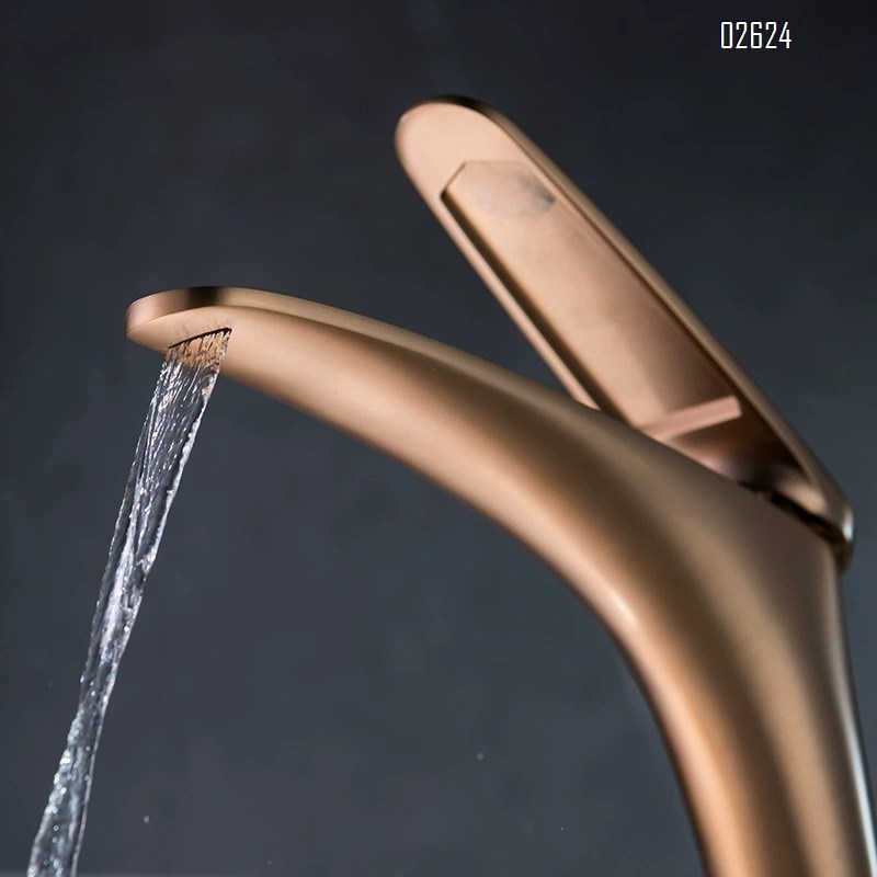 Single-hole bathroom faucet with cold and hot water matte Gun Grey lift-style mixing faucet for wash basin