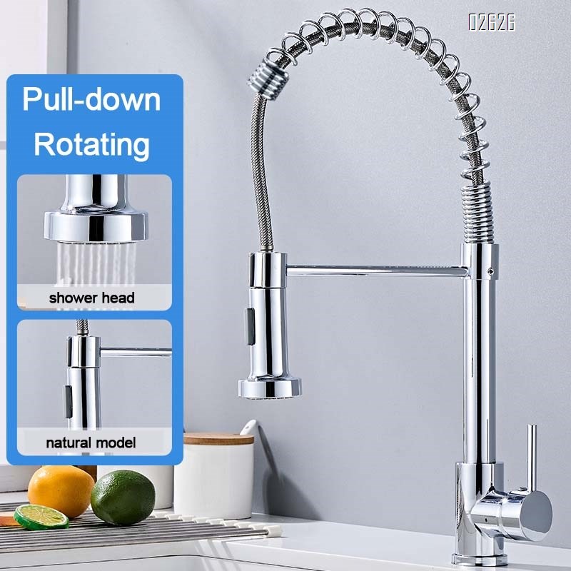 Kitchen cold and hot spring pull-out faucet stainless steel with base plate sink purified water dual use single hole