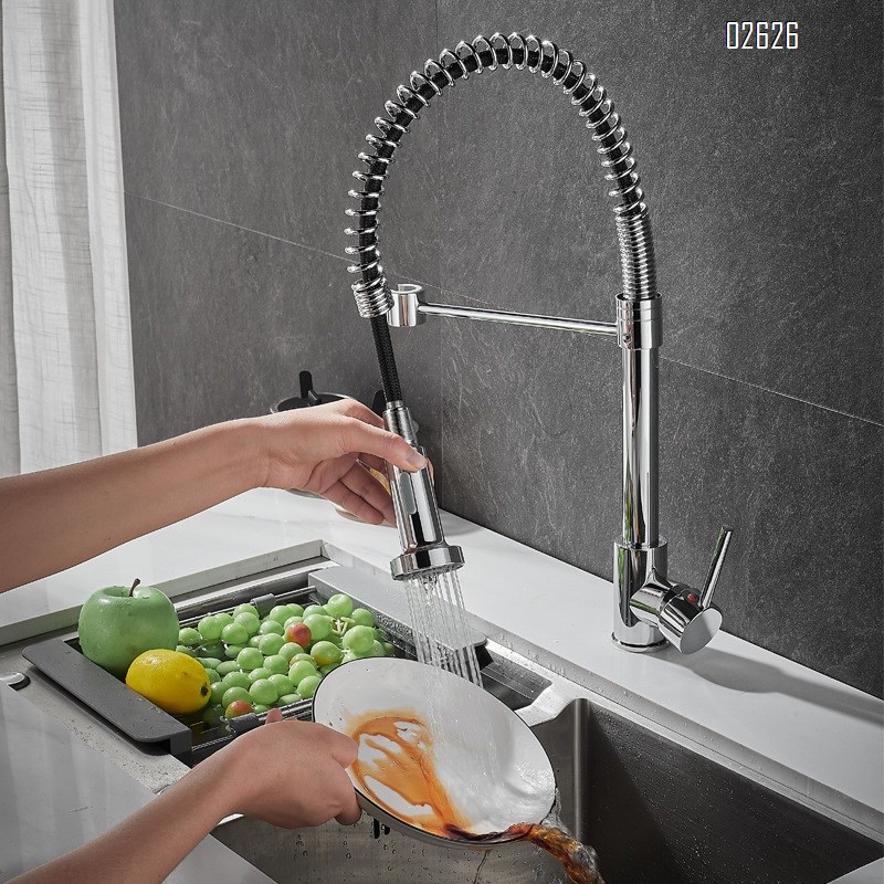 Kitchen cold and hot spring pull-out faucet stainless steel with base plate sink purified water dual use single hole