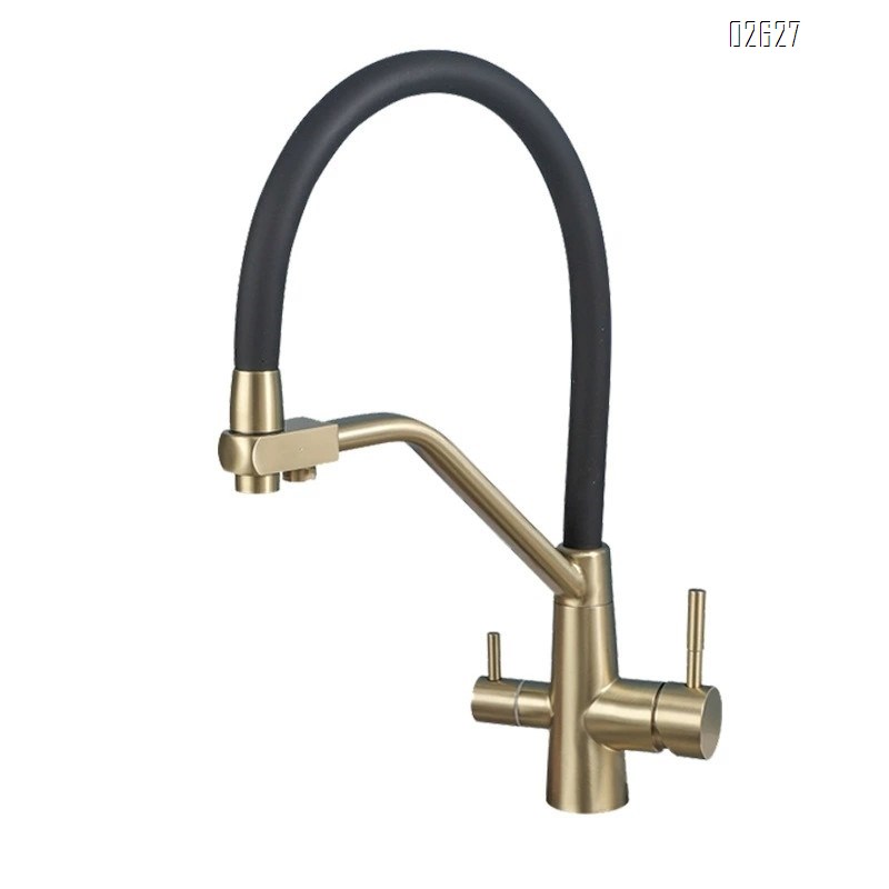 Three-in-one kitchen faucet all Brass rotatable pull-down cold and hot water purified water for direct drinking single hole