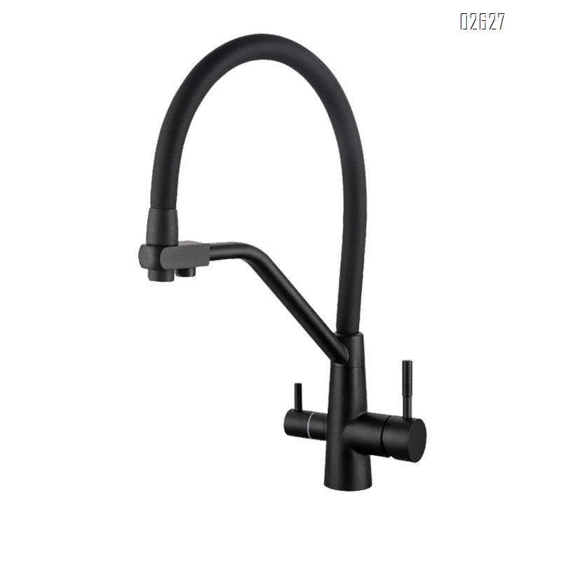 Three-in-one kitchen faucet all Brass rotatable pull-down cold and hot water purified water for direct drinking single hole