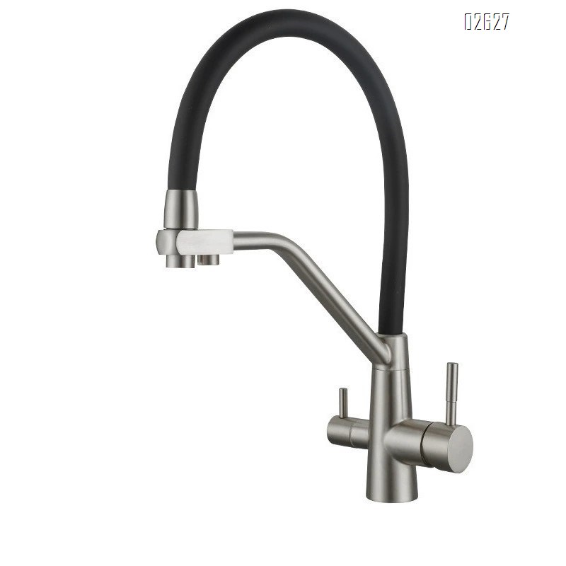 Three-in-one kitchen faucet all Brass rotatable pull-down cold and hot water purified water for direct drinking single hole