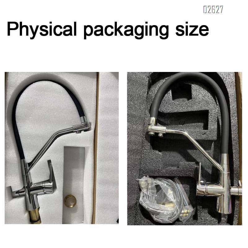 Three-in-one kitchen faucet all Brass rotatable pull-down cold and hot water purified water for direct drinking single hole