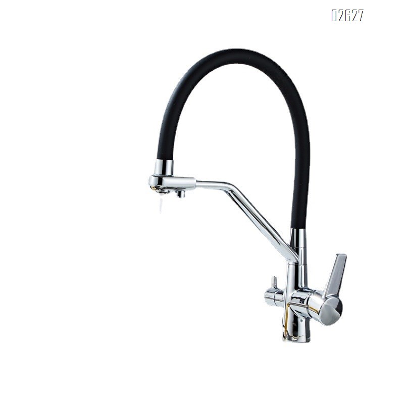 Three-in-one kitchen faucet all Brass rotatable pull-down cold and hot water purified water for direct drinking single hole