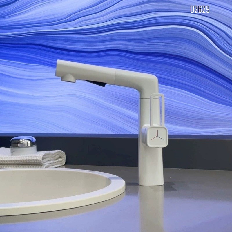 Brass pull-out sink faucet with milk white cold and hot water tap for home use lifting bathroom gunmetal wash basin faucet