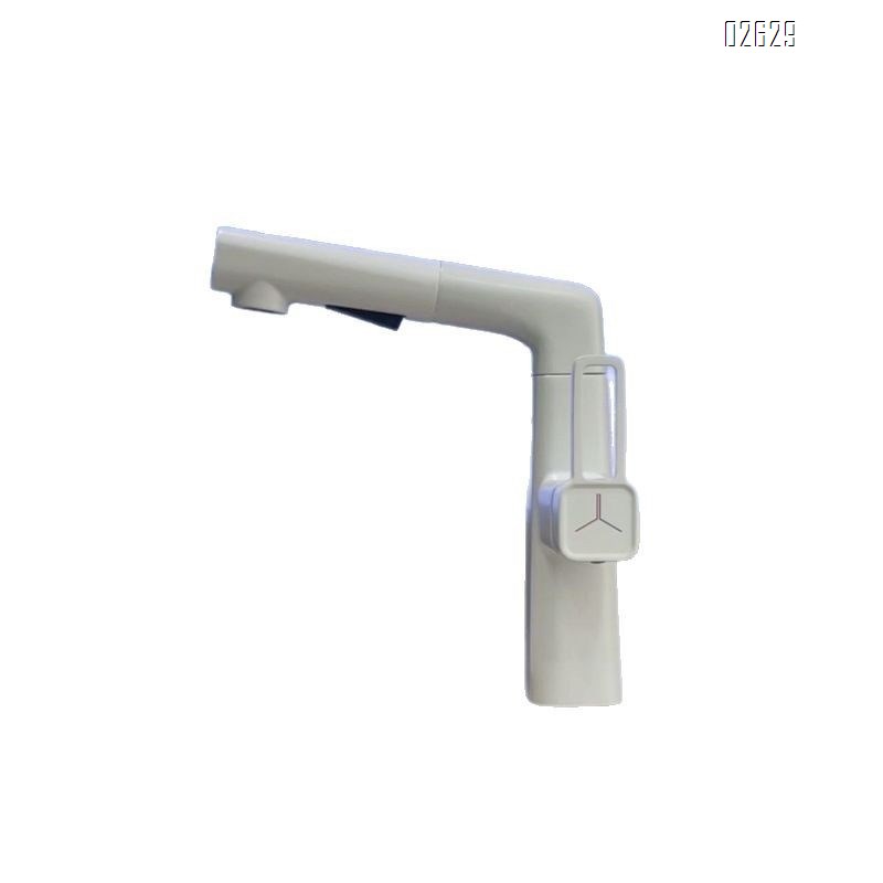 Brass pull-out sink faucet with milk white cold and hot water tap for home use lifting bathroom gunmetal wash basin faucet