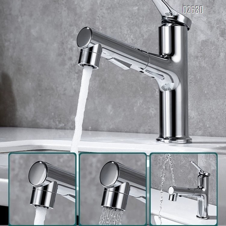 Gun gray bathroom wash basin pull-out faucet rotating upsurge water outlet bathroom counter basin faucet