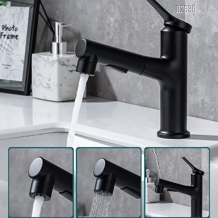 Gun gray bathroom wash basin pull-out faucet rotating upsurge water outlet bathroom counter basin faucet
