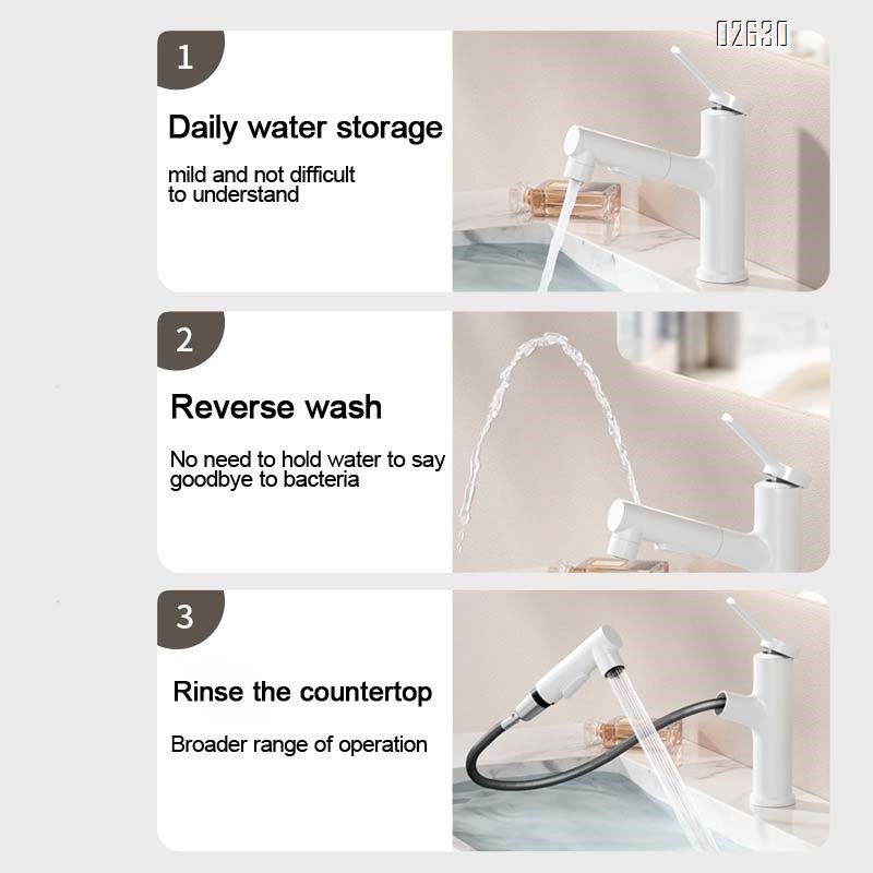Gun gray bathroom wash basin pull-out faucet rotating upsurge water outlet bathroom counter basin faucet