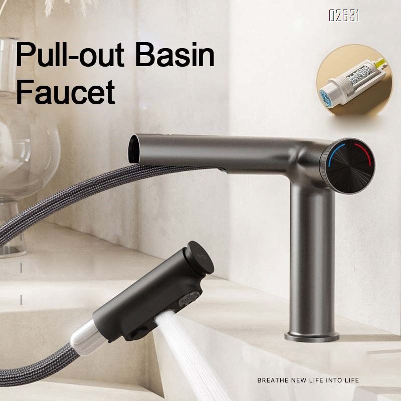 Brass Gun gray pull-out faucet basin cold and hot water faucet bathroom wash basin under and above the basin bathroom