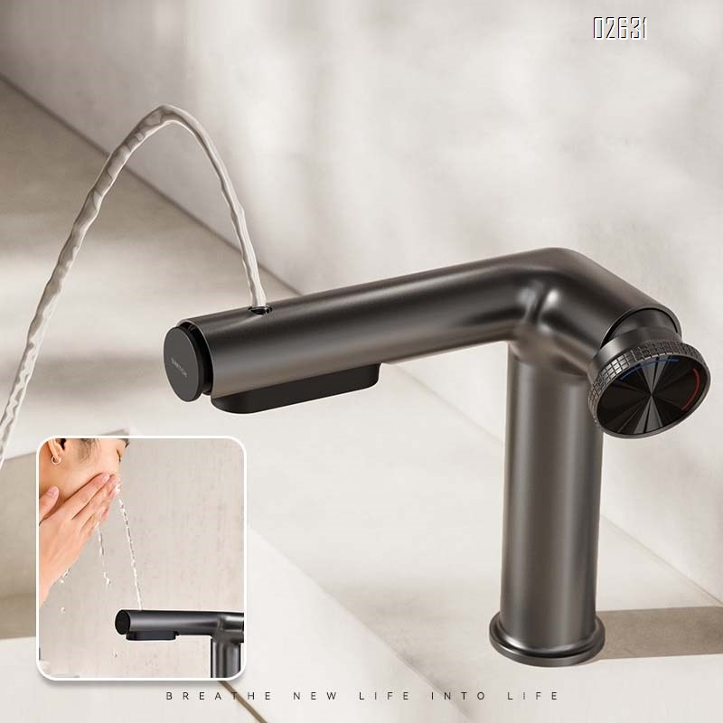 Brass Gun gray pull-out faucet basin cold and hot water faucet bathroom wash basin under and above the basin bathroom