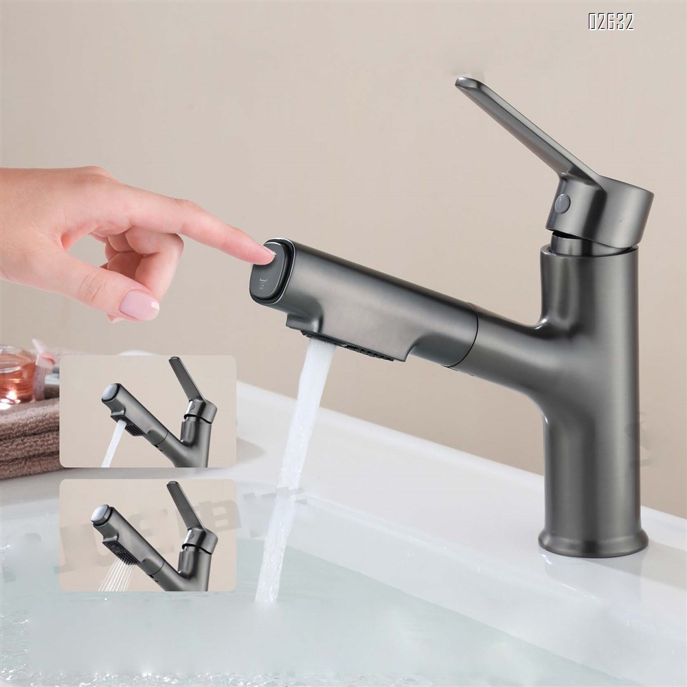 Brass pull-out faucet with swivel spout for bathroom wash basin hot and cold water faucet with mixing valve