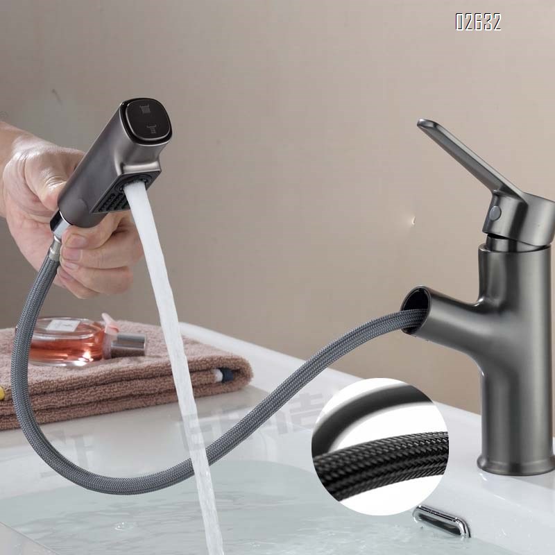 Brass pull-out faucet with swivel spout for bathroom wash basin hot and cold water faucet with mixing valve