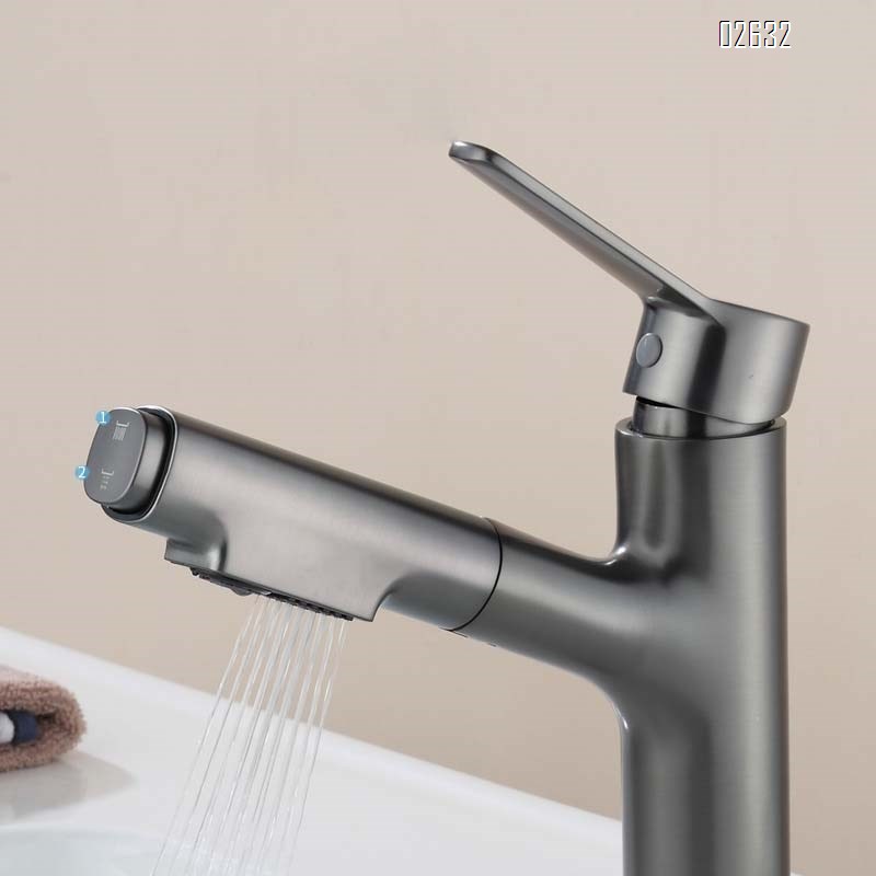 Brass pull-out faucet with swivel spout for bathroom wash basin hot and cold water faucet with mixing valve