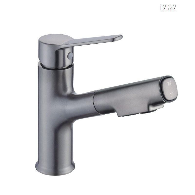 Brass pull-out faucet with swivel spout for bathroom wash basin hot and cold water faucet with mixing valve