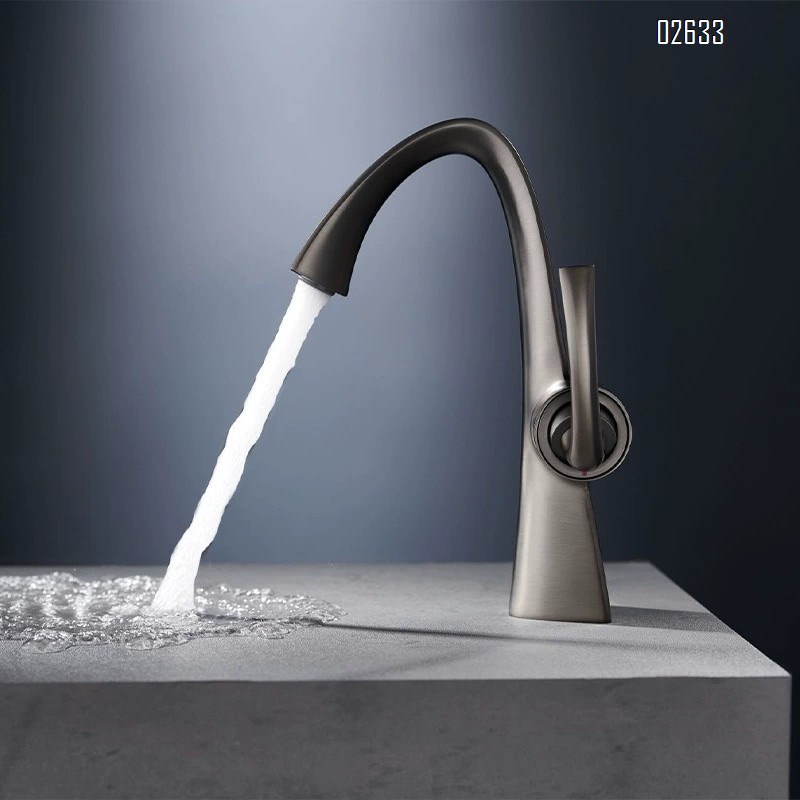 Brass Gun gray wash basin faucet with cold and hot water wash basin with upper and lower basins bathroom cabinet washstand