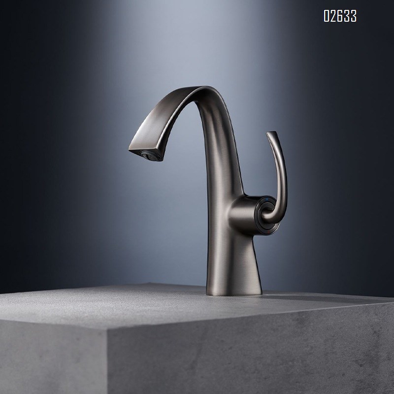 Brass Gun gray wash basin faucet with cold and hot water wash basin with upper and lower basins bathroom cabinet washstand