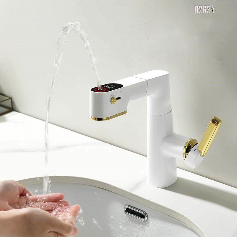 High-end all-Brass intelligent digital faucet home basin bathroom cabinet can be pulled out automatically telescopic cold and hot faucet