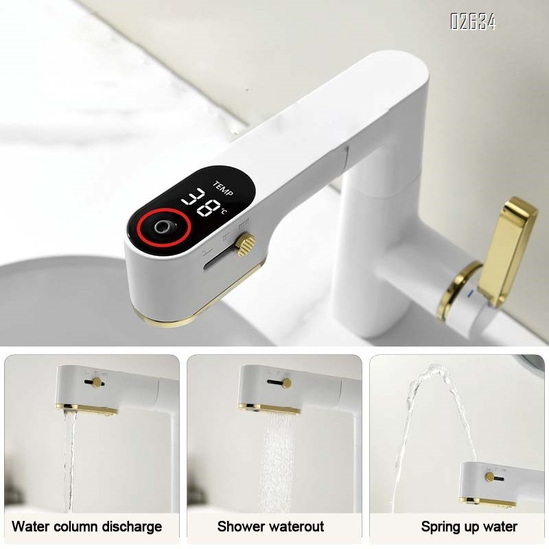 High-end all-Brass intelligent digital faucet home basin bathroom cabinet can be pulled out automatically telescopic cold and hot faucet