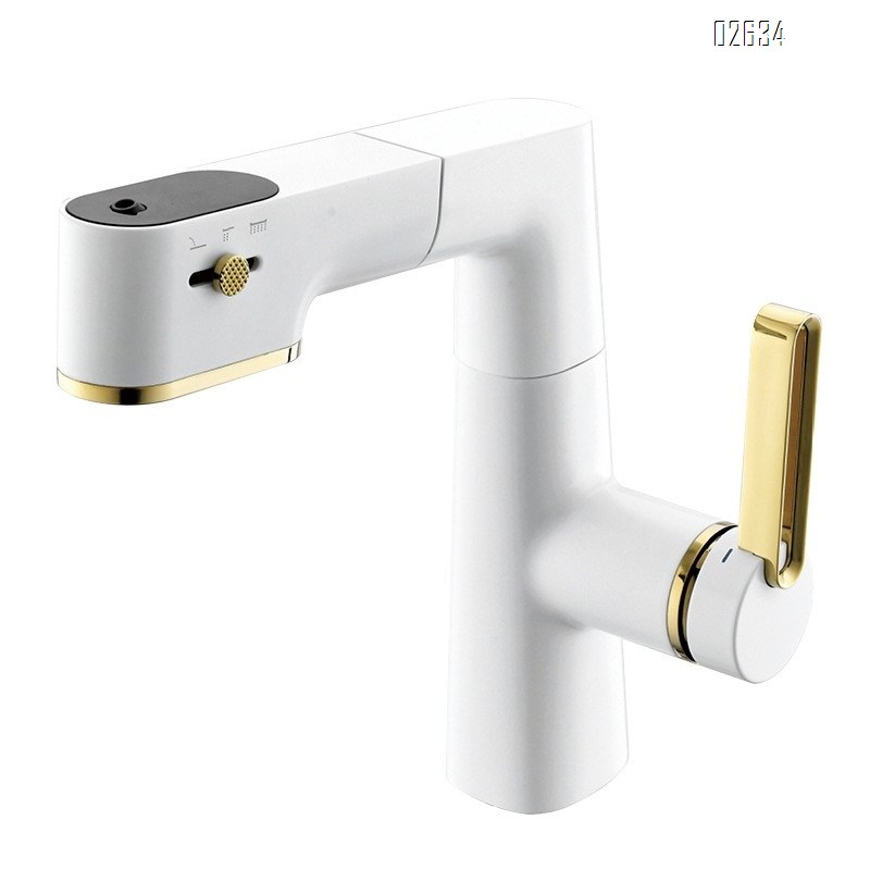 High-end all-Brass intelligent digital faucet home basin bathroom cabinet can be pulled out automatically telescopic cold and hot faucet