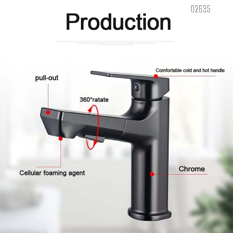 Brass gun gray home pull-out sink single hole faucet multi-functional bathroom cabinet cold and hot water faucet