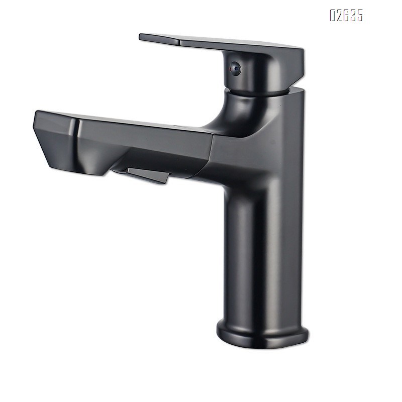 Brass gun gray home pull-out sink single hole faucet multi-functional bathroom cabinet cold and hot water faucet