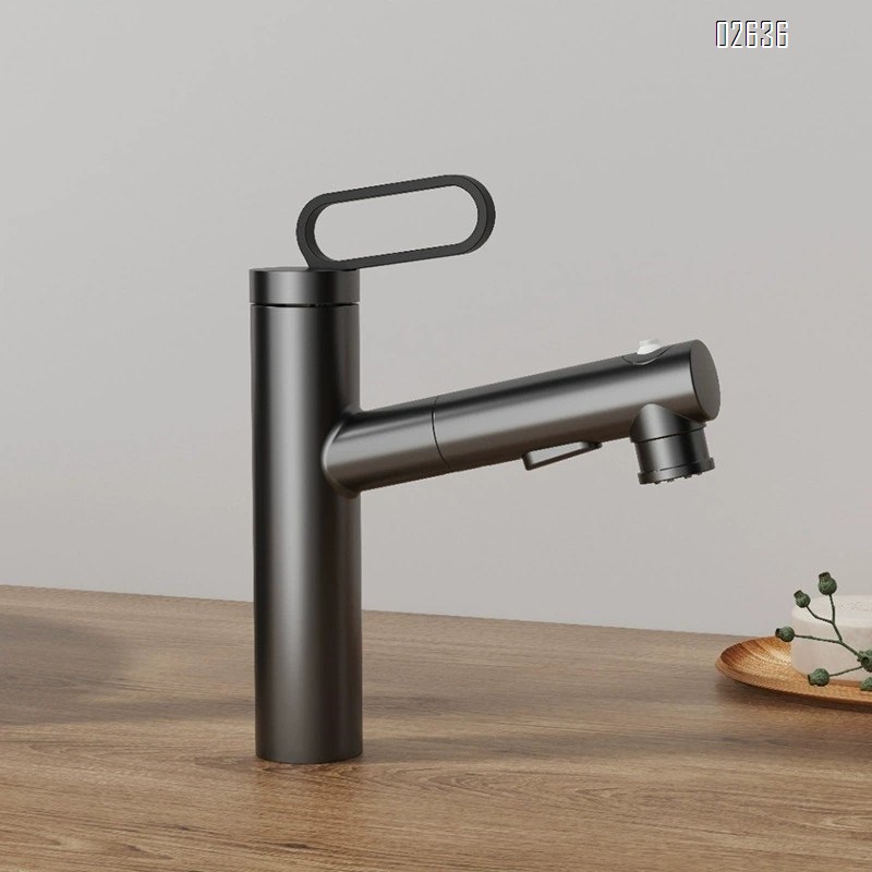 Brass pull-out kitchen faucet with gunmetal finish home use extendable copper sink faucet for wash basin