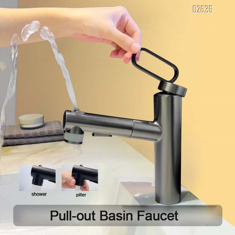 Brass pull-out kitchen faucet with gunmetal finish home use extendable copper sink faucet for wash basin