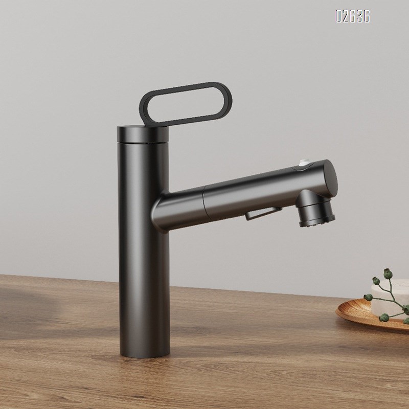 Brass pull-out kitchen faucet with gunmetal finish home use extendable copper sink faucet for wash basin