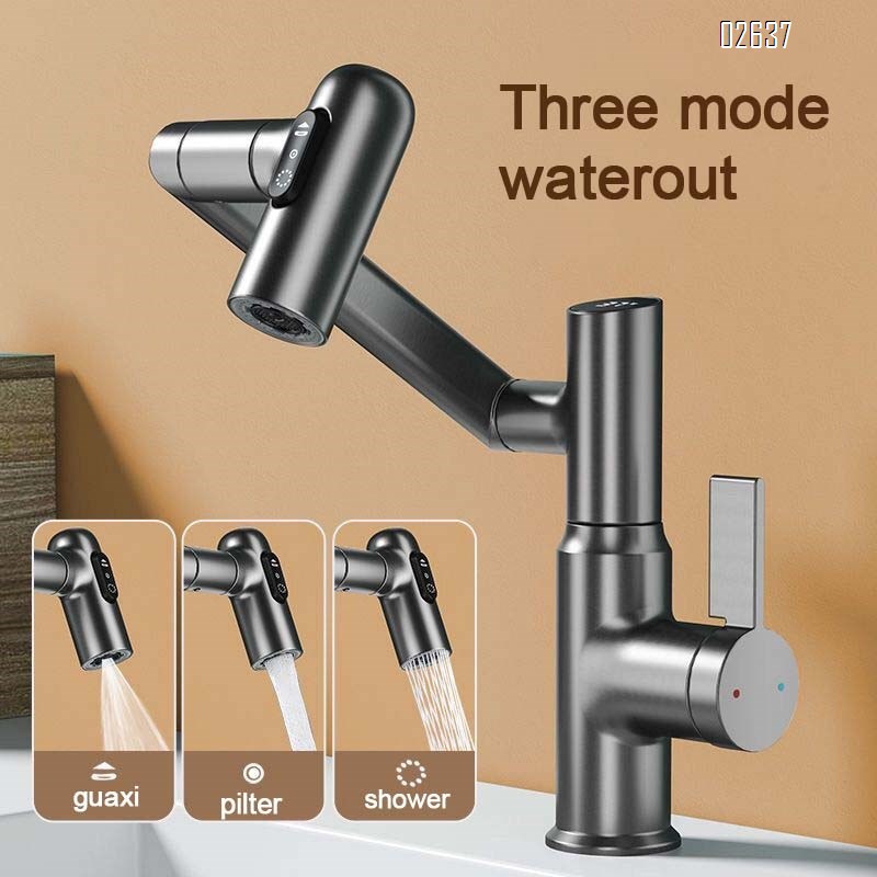 Brass Gun gray intelligent digital display swing arm faucet bathroom toilet basin faucet robot anti-splash cleaning