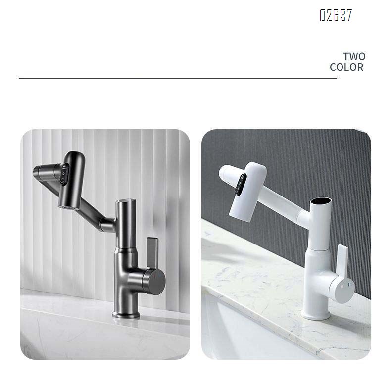 Brass Gun gray intelligent digital display swing arm faucet bathroom toilet basin faucet robot anti-splash cleaning