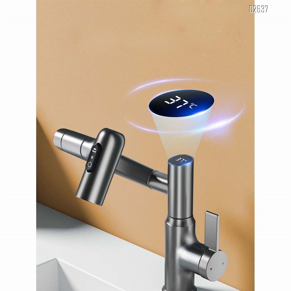 Brass Gun gray intelligent digital display swing arm faucet bathroom toilet basin faucet robot anti-splash cleaning